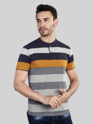 BE POSITIVE Striped Men Henley Neck Multicolor T-Shirt