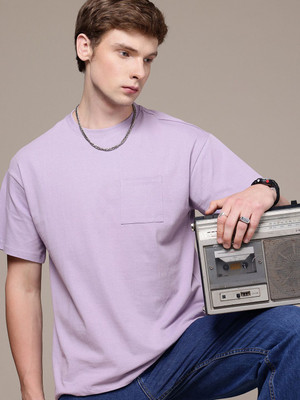 Roadster Solid Men Round Neck Purple T-Shirt