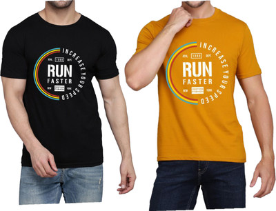 WOOSTRO Printed Men Round Neck Black, Brown T-Shirt