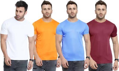 Think Tech Solid Men Round Neck White, Yellow, Light Blue, Maroon T-Shirt