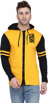 Blisstone Printed Men Hooded Neck Yellow, Black T-Shirt