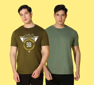 WOOSTRO Printed, Solid Men Round Neck Green T-Shirt