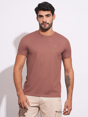 BEING HUMAN Solid Men Round Neck Brown T-Shirt
