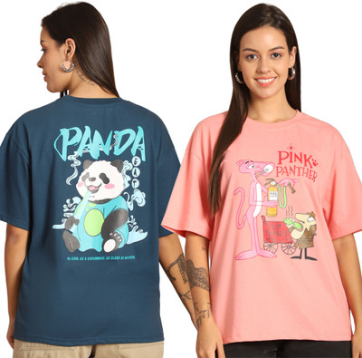METRONAUT Printed Women Round Neck Multicolor T-Shirt