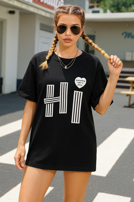 Madilyn Printed Women Round Neck Black T-Shirt