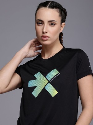 HRX by Hrithik Roshan Printed Women Round Neck Black T-Shirt