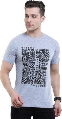 Texman Printed Men Round Neck Grey T-Shirt