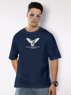 FLYIND VOGUE OUTFIT Printed Men Round Neck Blue T-Shirt