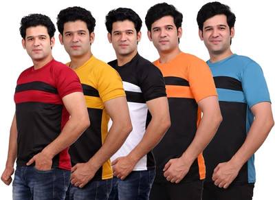R ROCKIN TEES Solid Men Round Neck Multicolor T-Shirt