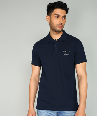 TOMMY HILFIGER Self Design Men Polo Neck Blue T-Shirt