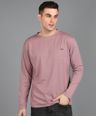 3BROS Solid Men Round Neck Pink T-Shirt