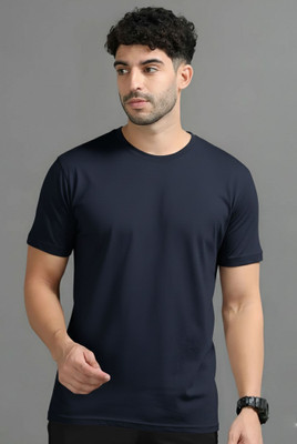 Adorbs Solid Men Round Neck Dark Blue T-Shirt