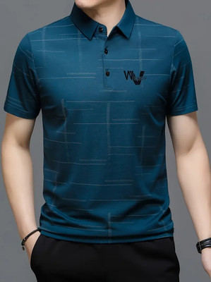 NAUGHTY MEN Striped Men Polo Neck Blue T-Shirt
