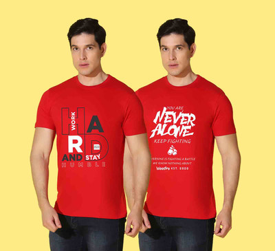 WOOSTRO Typography Men Round Neck Red T-Shirt
