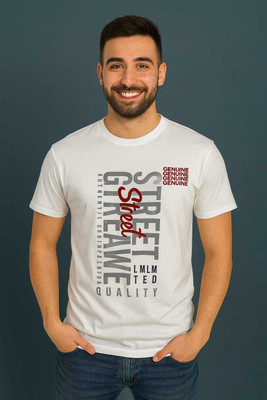 Be Fashionable Printed Men Round Neck White T-Shirt