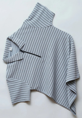 N AND J Striped Men Polo Neck Grey T-Shirt