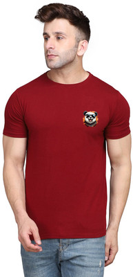 tfurnish Printed Men Round Neck Maroon T-Shirt