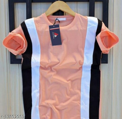Try This Self Design Men Round Neck Pink T-Shirt