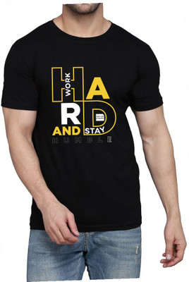 WOOSTRO Printed, Typography Men Round Neck Black T-Shirt