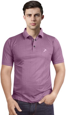 NIFTIANS Solid Men Polo Neck Purple T-Shirt