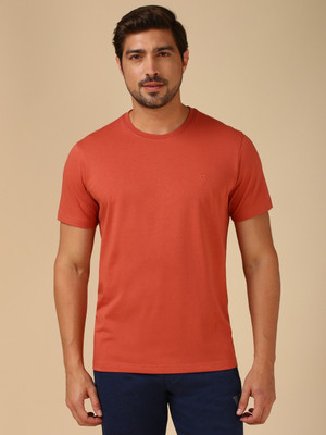 VAN HEUSEN Solid Men Round Neck Orange T-Shirt
