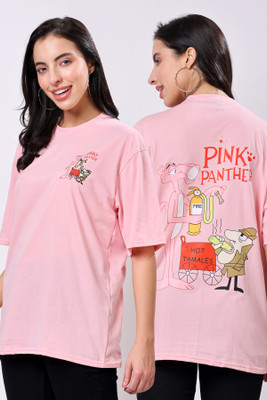 TQH Printed, Typography Women Round Neck Pink T-Shirt