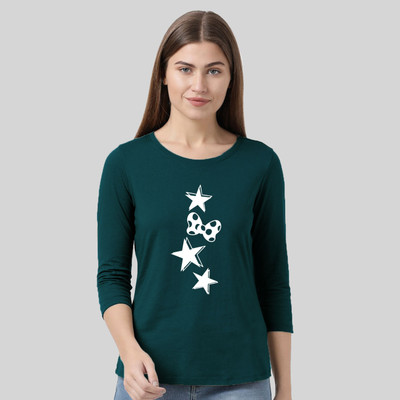 Nilan Tees Wear Graphic Print Women Round Neck Green T-Shirt