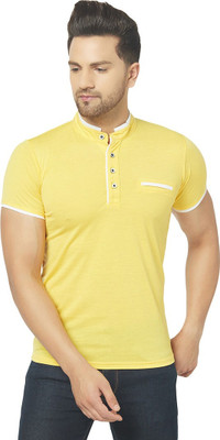 Moordale Fab Solid Men Henley Neck Yellow T-Shirt