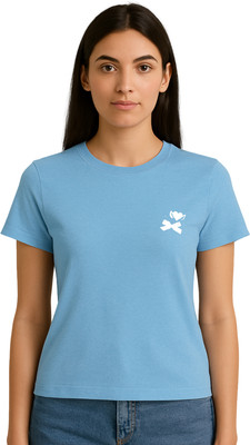 Buddy Collection Printed Women Round Neck Light Blue T-Shirt