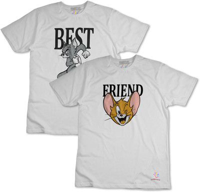 THE PRINT PLATTER Typography Couple Round Neck White T-Shirt