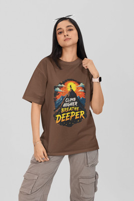 Stylewill Graphic Print Women Round Neck Brown T-Shirt