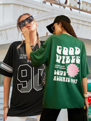 Christy World Printed Women Round Neck Multicolor T-Shirt