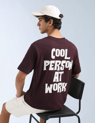 FLYING MACHINE Typography Men Crew Neck Purple T-Shirt