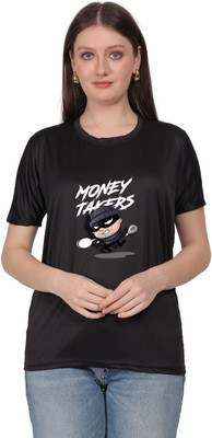 Anabia Graphic Print Women Round Neck Black T-Shirt