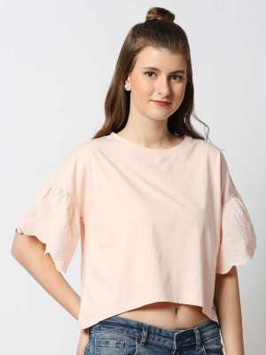 Pepe Jeans Solid Women Crew Neck Pink T-Shirt