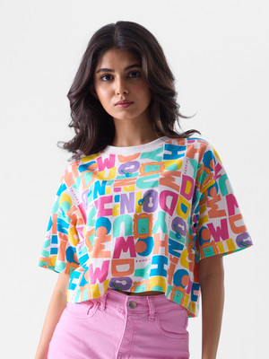 The Souled Store Typography Women Round Neck Multicolor T-Shirt