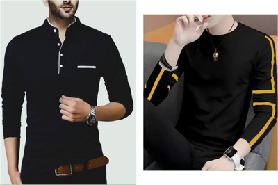 Pachirisu Self Design Men Round Neck Black T-Shirt