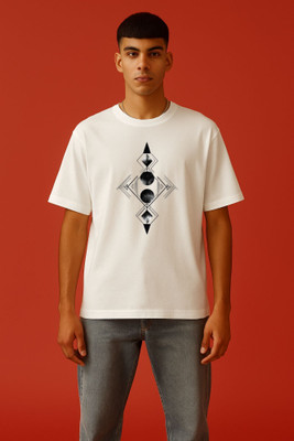 RIVONN Graphic Print Men Round Neck White T-Shirt