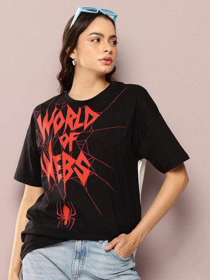 Kook N Keech Marvel Printed Women Round Neck Black T-Shirt