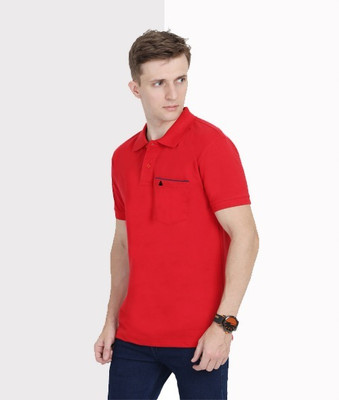 Baba signature Solid Men Polo Neck Red T-Shirt