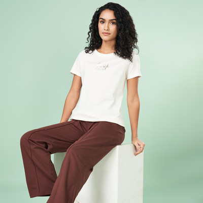 Ajile By Pantaloons Solid Women Round Neck White T-Shirt