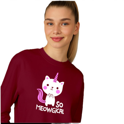 Fabrista Printed Women Round Neck Maroon T-Shirt