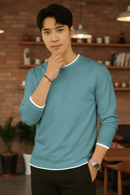 VCANEE Solid Men Round Neck Light Green T-Shirt