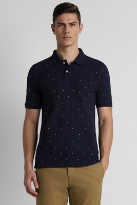 PETER ENGLAND Printed Men Polo Neck Navy Blue T-Shirt