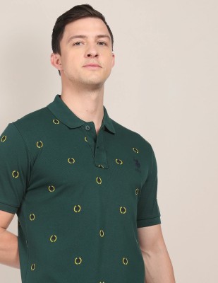 U.S. POLO ASSN. Printed Men Polo Neck Green T-Shirt