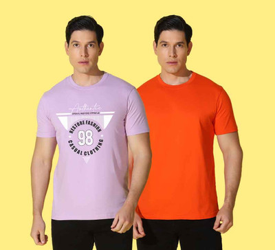 WOOSTRO Printed, Solid Men Round Neck Multicolor T-Shirt