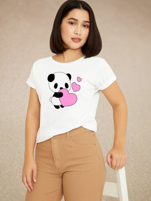 Parona Printed Women Round Neck White T-Shirt