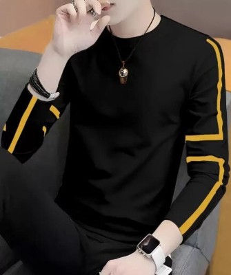 Try This Colorblock Men Round Neck Black, Yellow T-Shirt