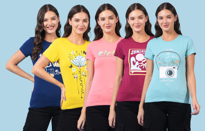 Dollar Printed Women Crew Neck Multicolor T-Shirt