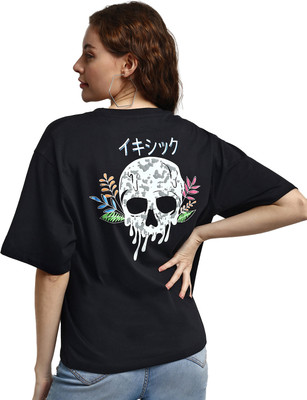 ikichic Graphic Print Women Round Neck Black T-Shirt